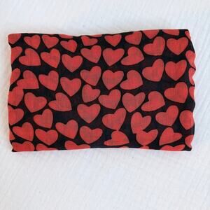 Navy Blue and Red-Orange Cascading Hearts Gauze Long Scarf 74" x 27"